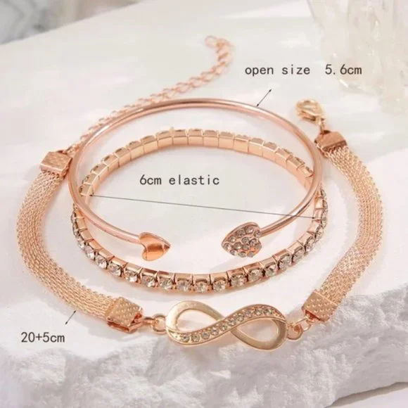 Rose Gold Radiant Hearts Bracelet Set - Picture 3 of 3